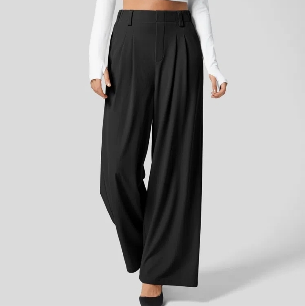 High Waisted Plicated Side Pocket Wide Leg Waffle Work Pants Size XS